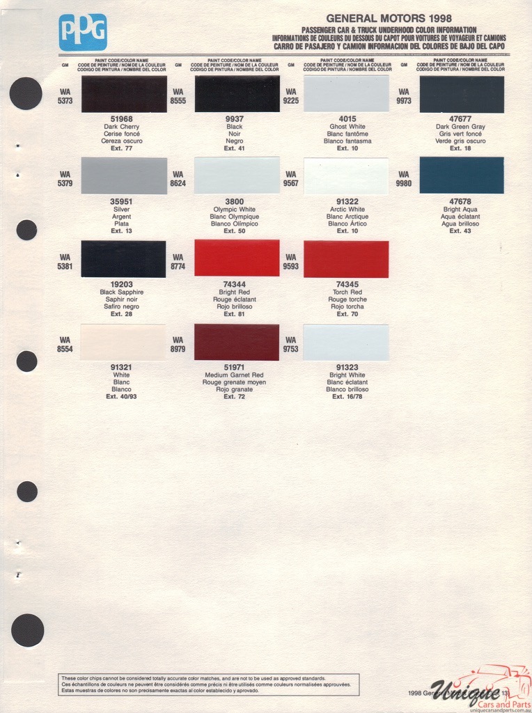 1998 General Motors Paint Charts PPG 17